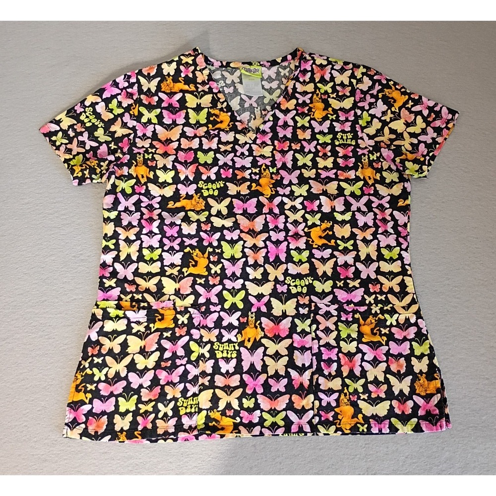 Scooby-Doo Cartoon Scrub‎ Top Pediatric Nurse V-neck Colorful Butterflies Small